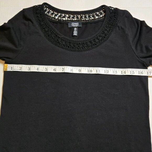 Jones New York Womens Large Crochet Top Blouse Black Bohemian Small 3/4 Sleeve - Picture 4 of 10